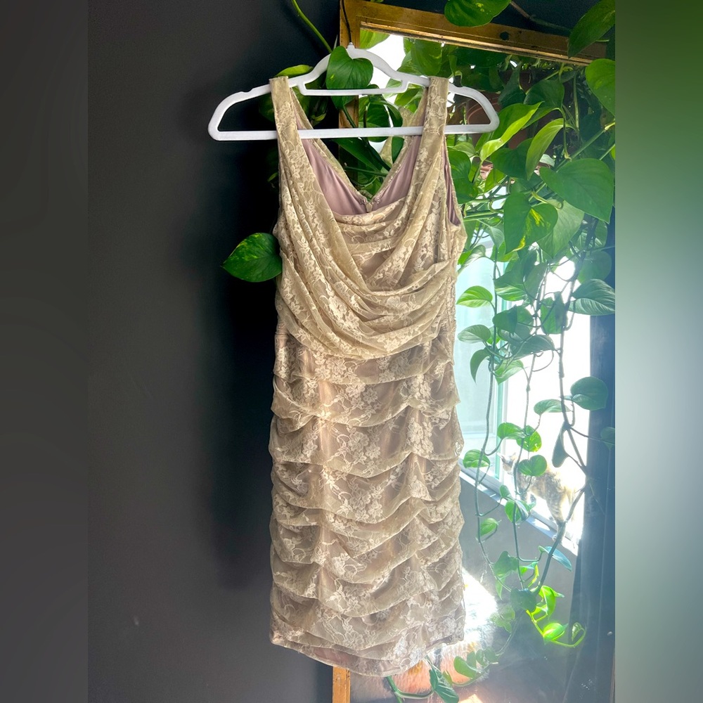 Lace Mini Dress Tan